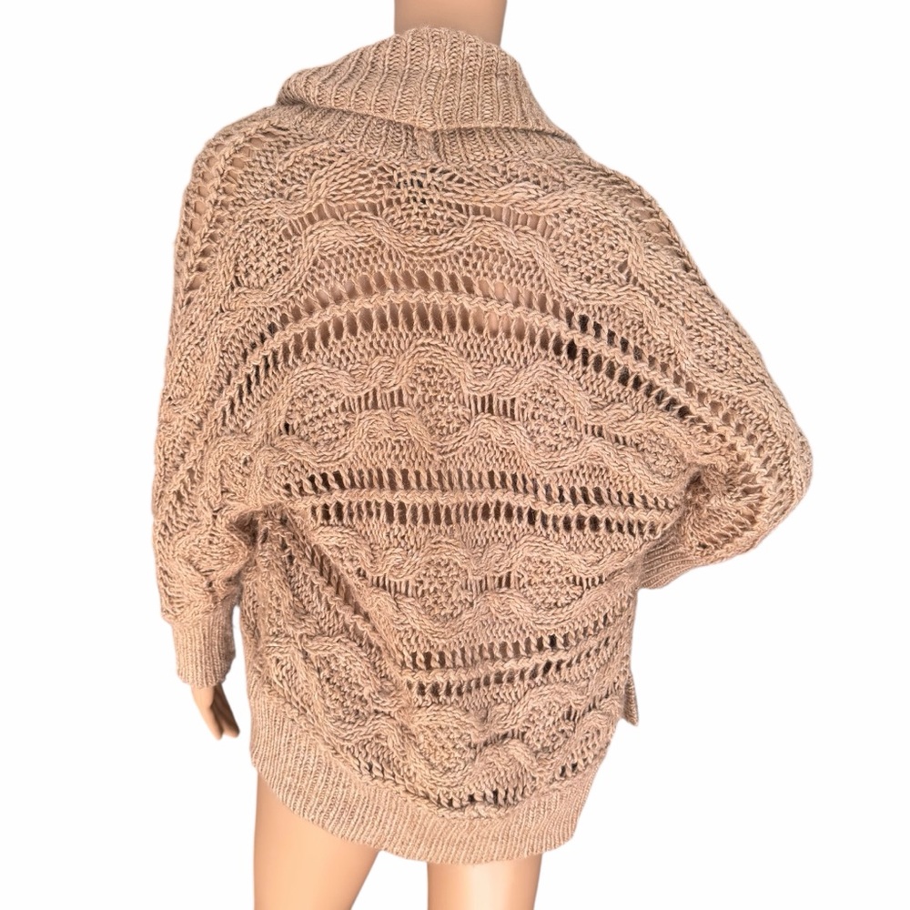 Express Cable Knit Open Cardigan Sweater Taupe Wool Alpaca Small - Picture 3 of 10